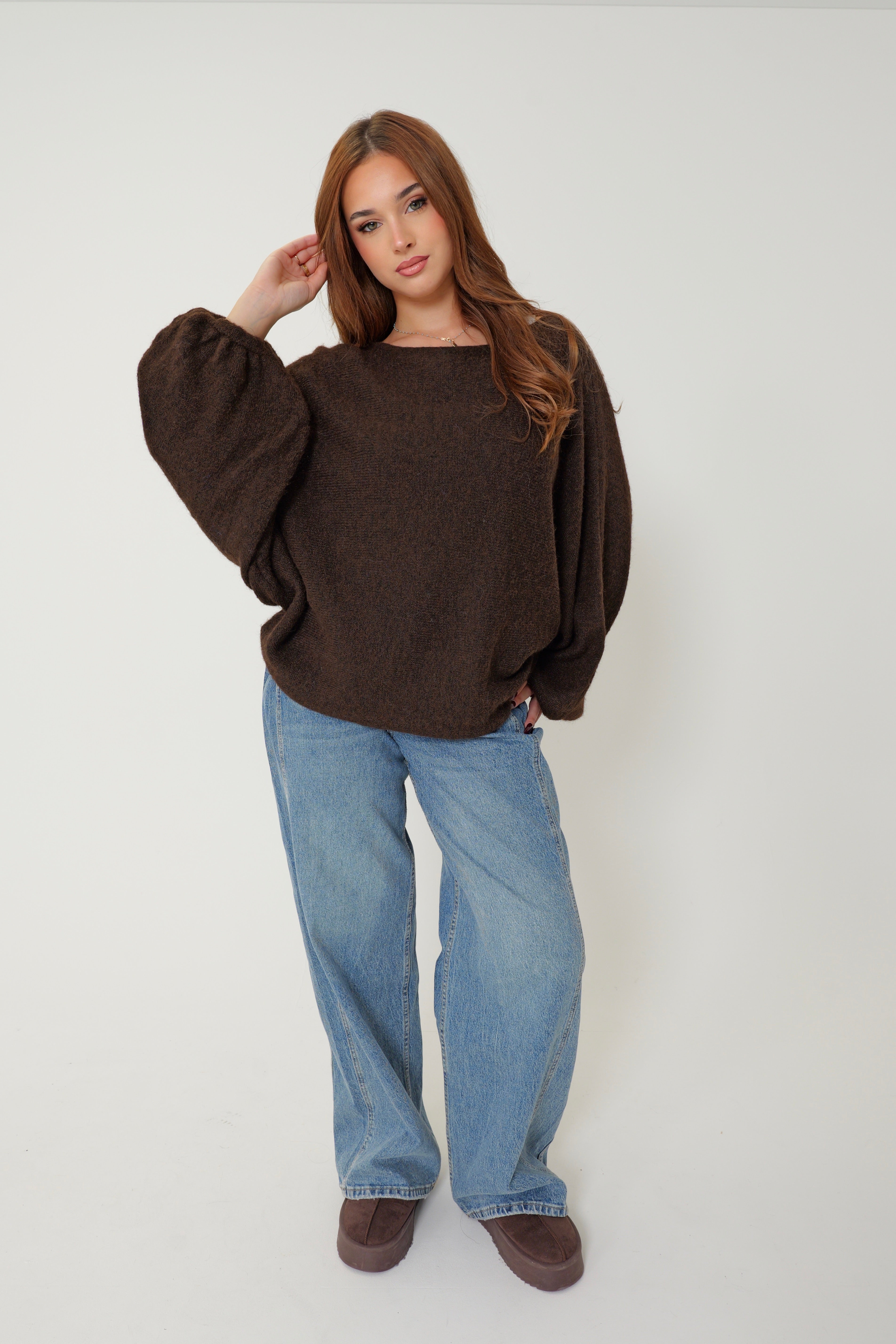PULL MANCHES BALLON - chocolat