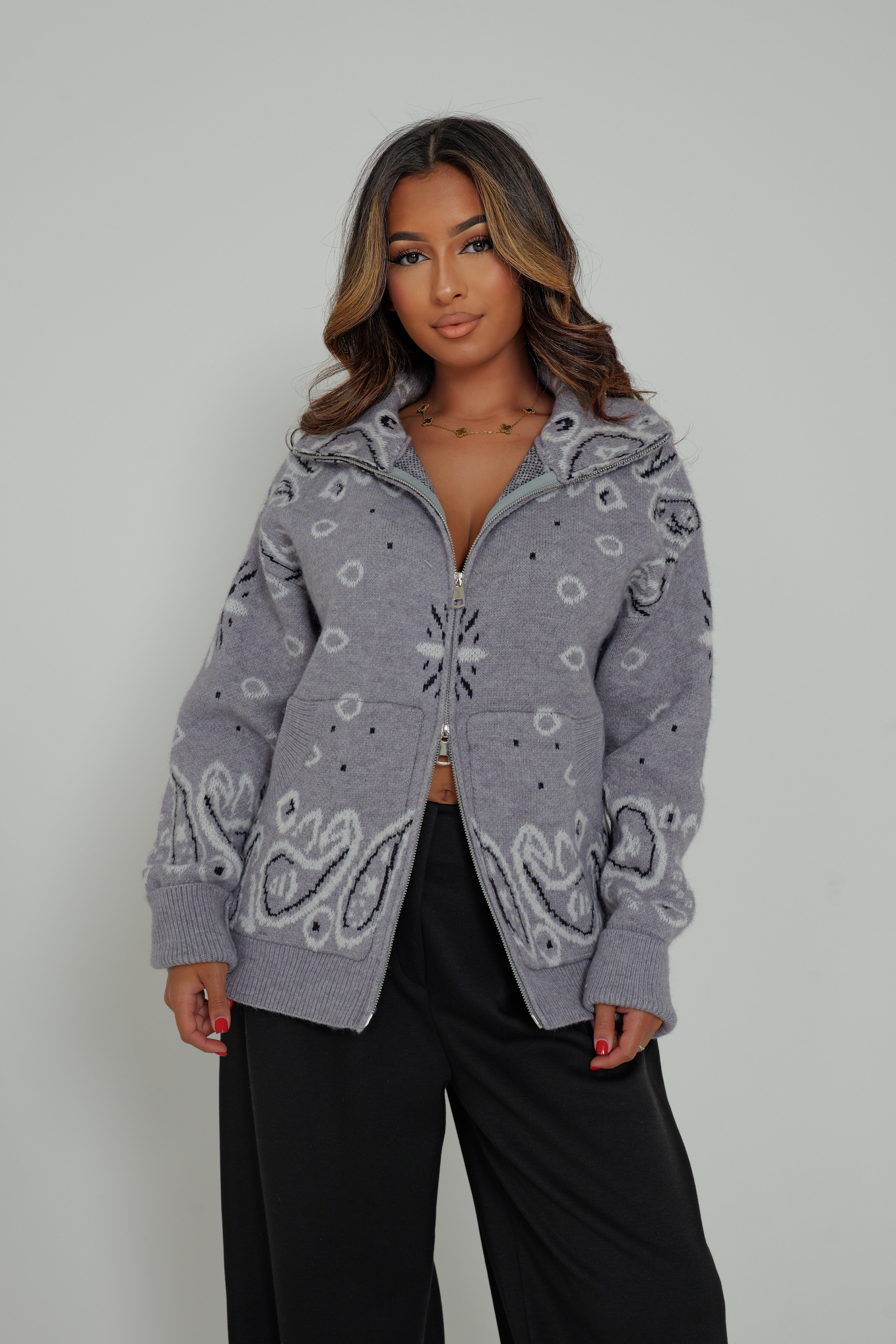VESTE BANDANA ZIP - gris