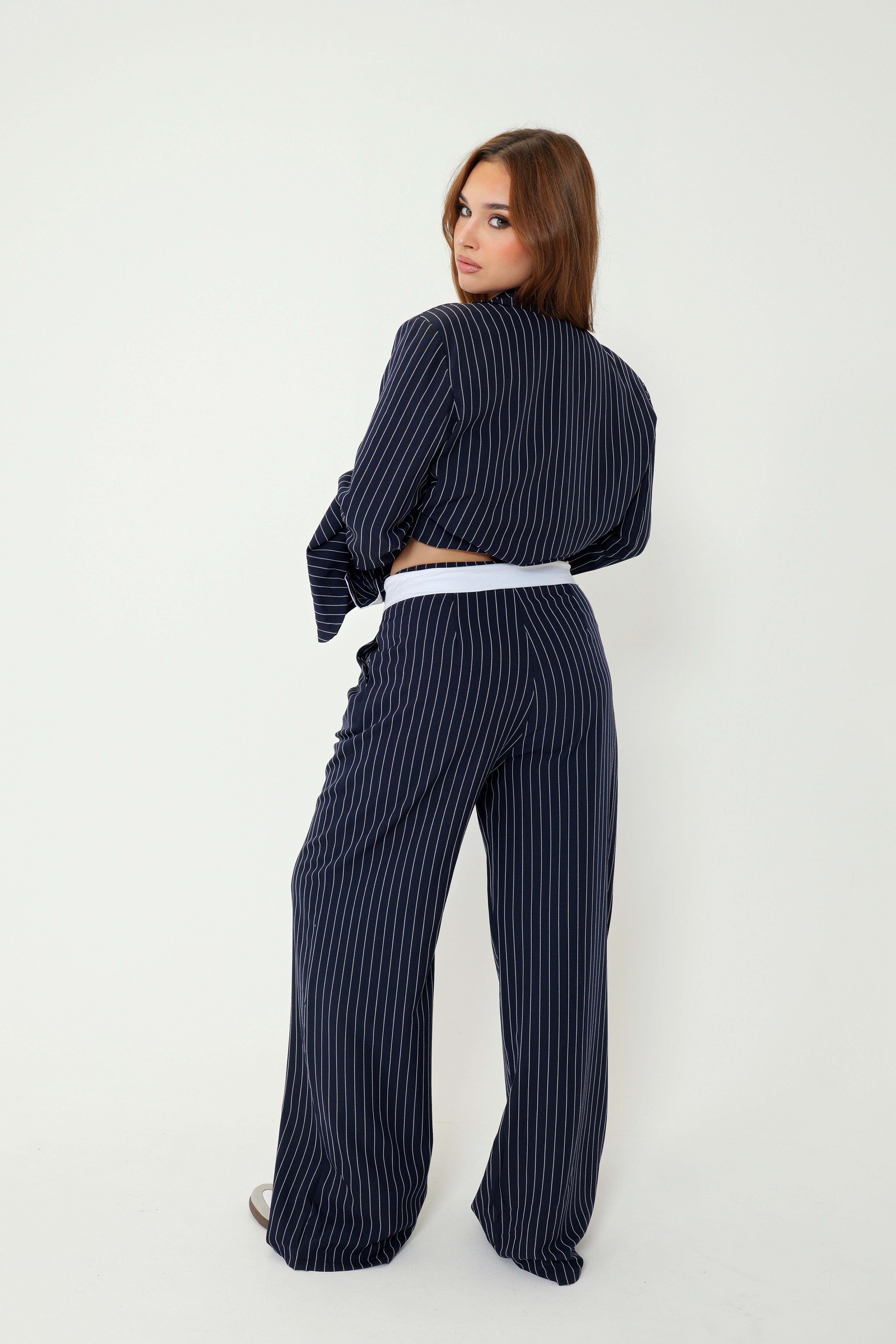 Ensemble rayure blazer revers au manche