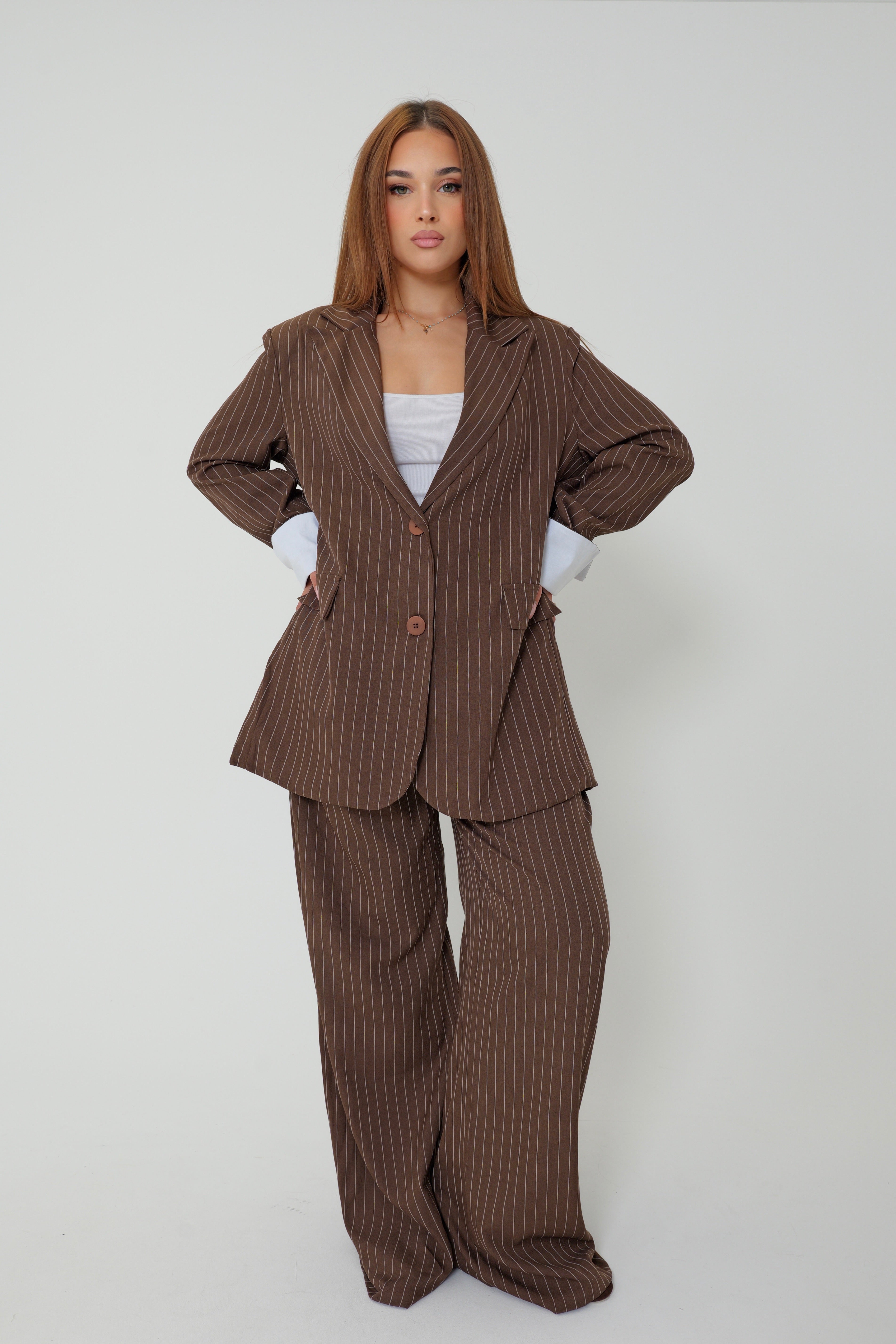 Ensemble rayure blazer revers au manche