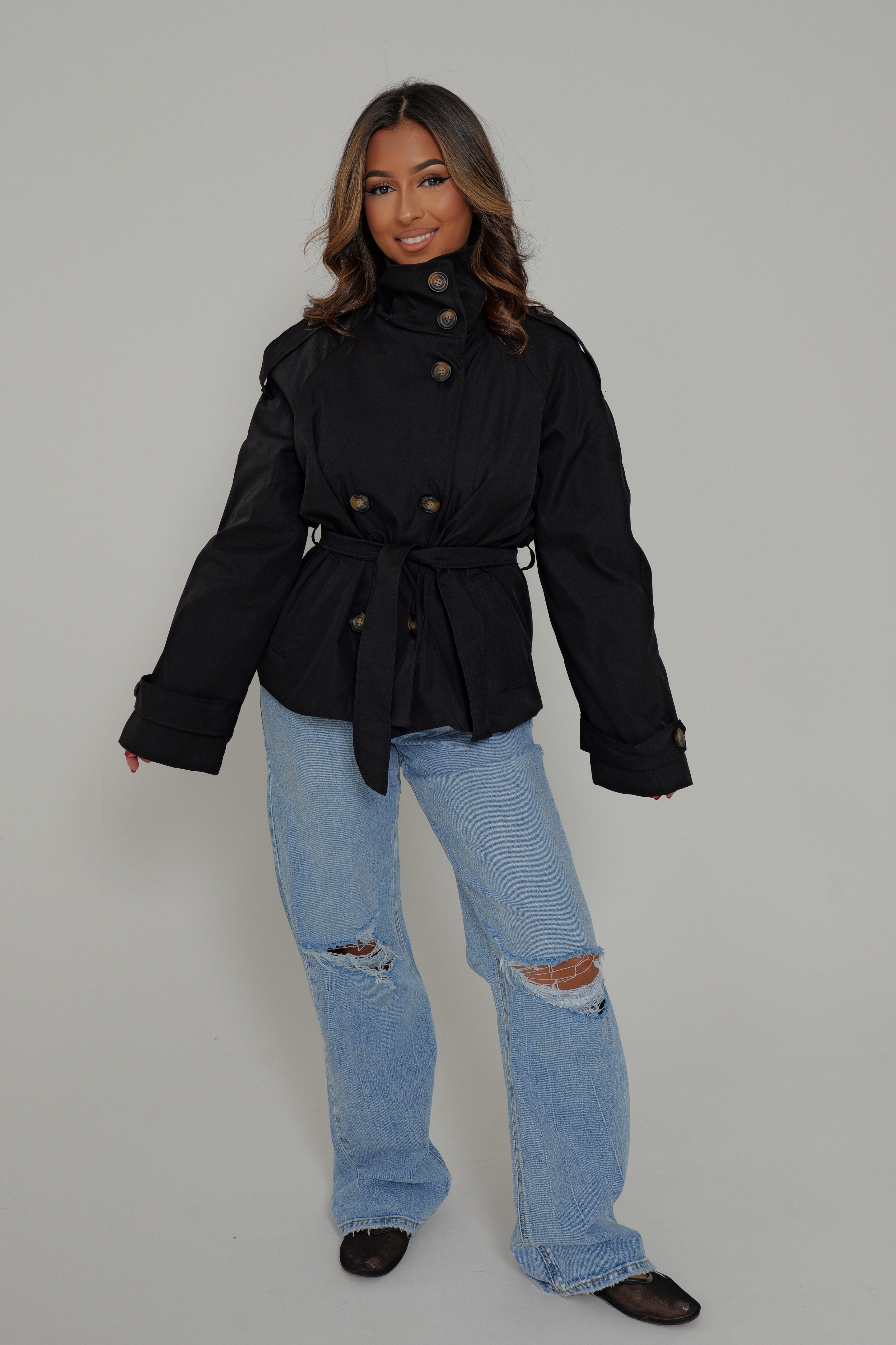 TRENCH BOUTONNÉ ALMA - noir