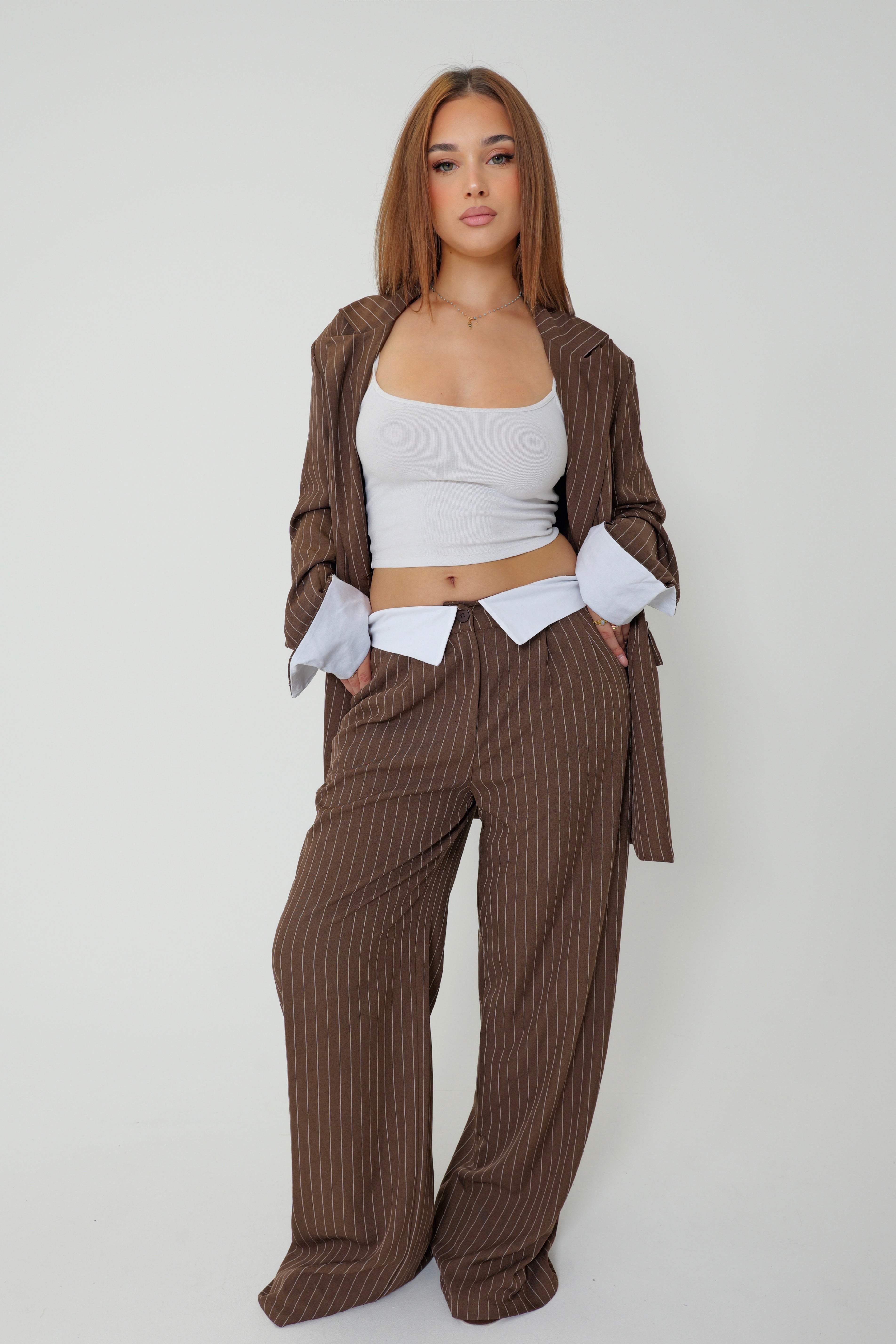 Ensemble rayure blazer revers au manche