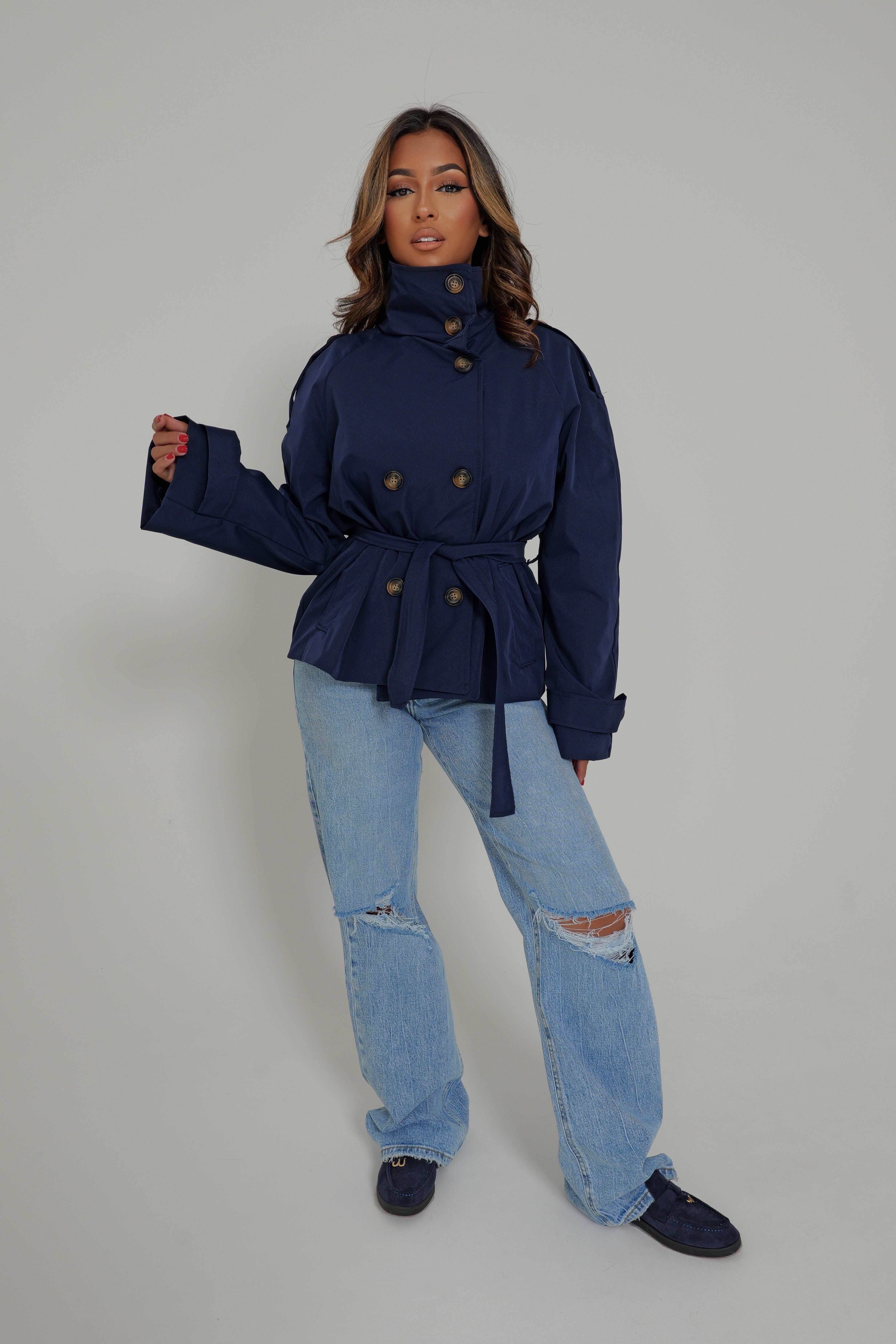 TRENCH BOUTONNÉ ALMA - Bleu marine