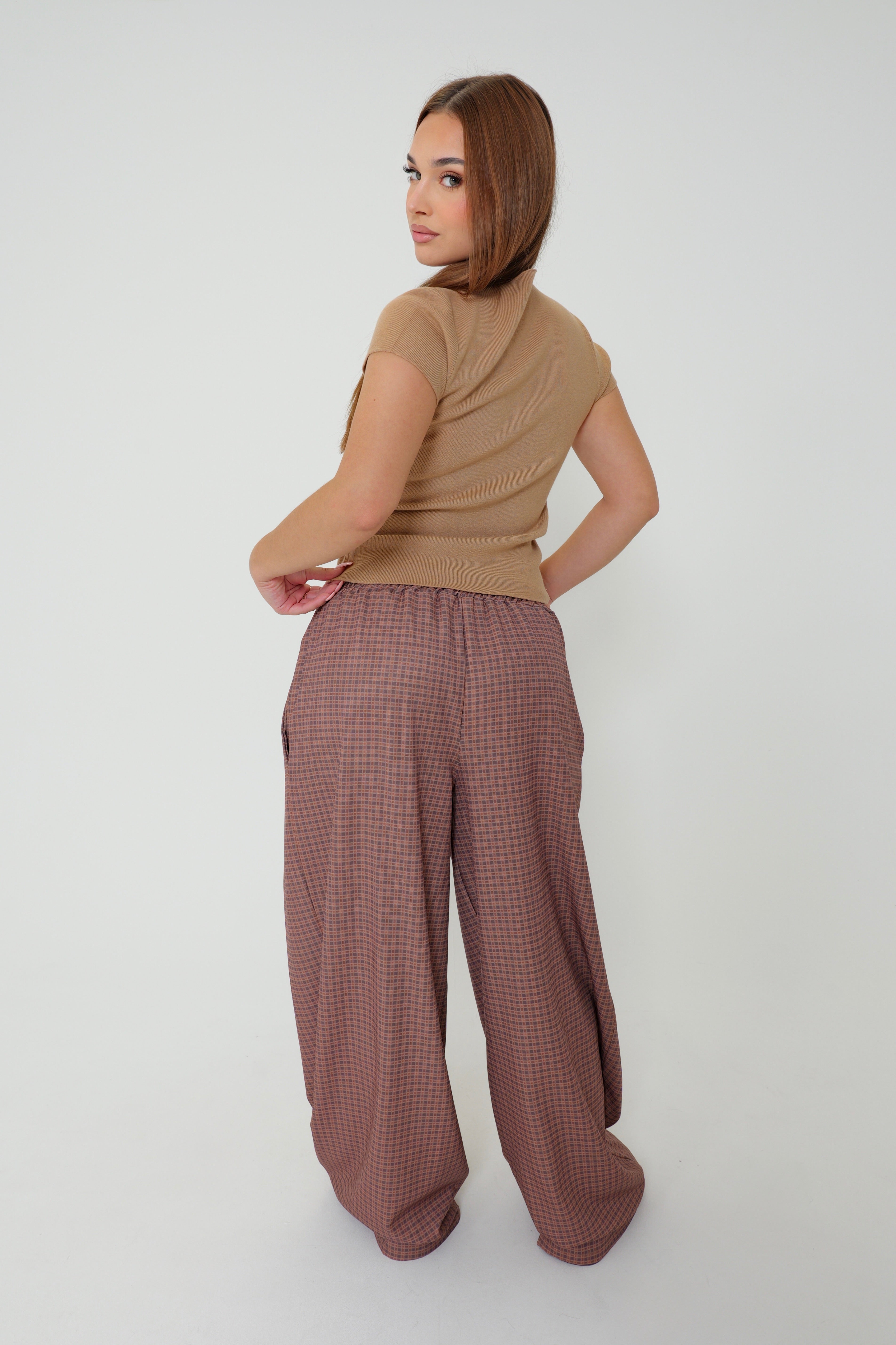 PANTALON WIDE LEG À REVERS- carreaux