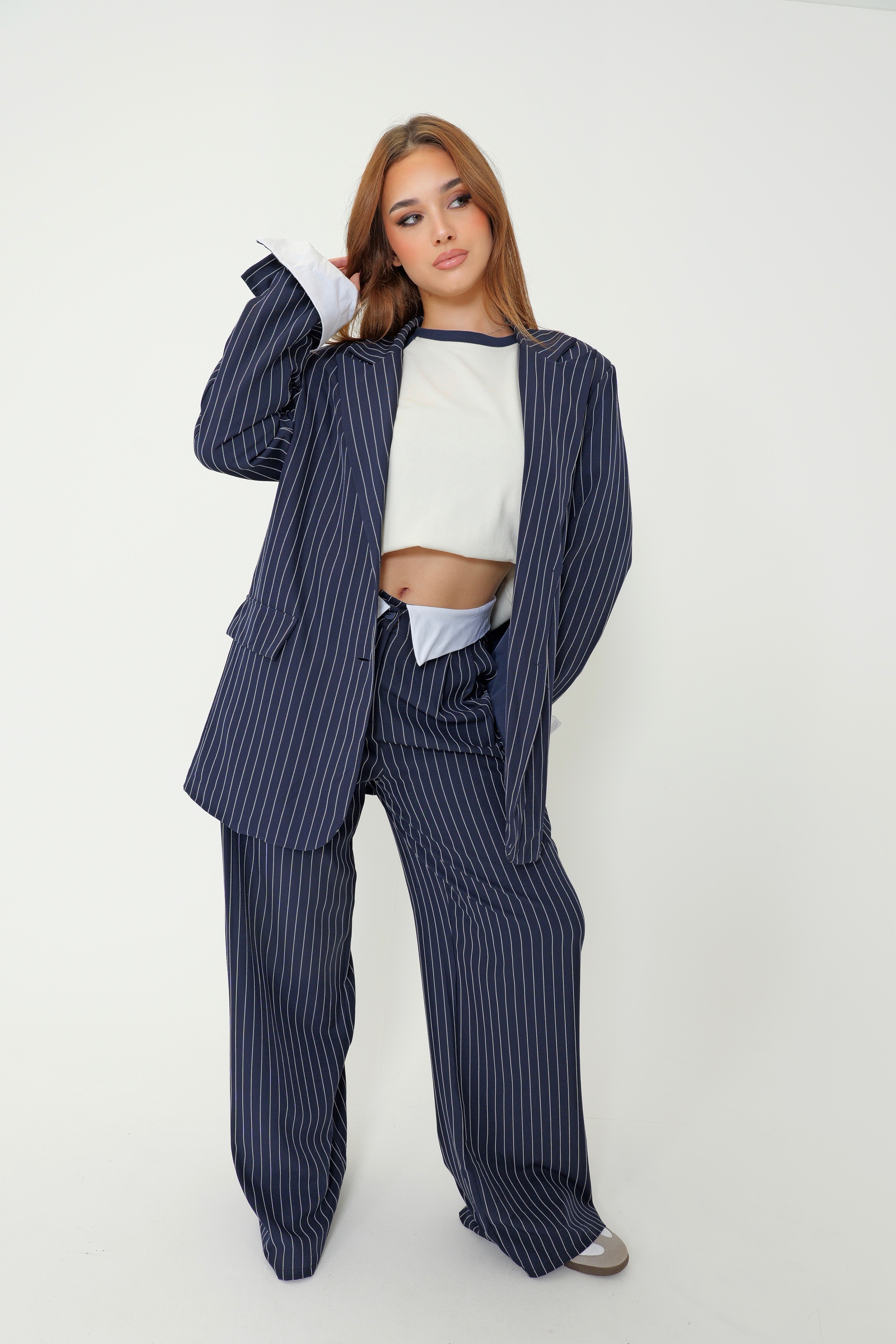 Ensemble rayure blazer revers au manche