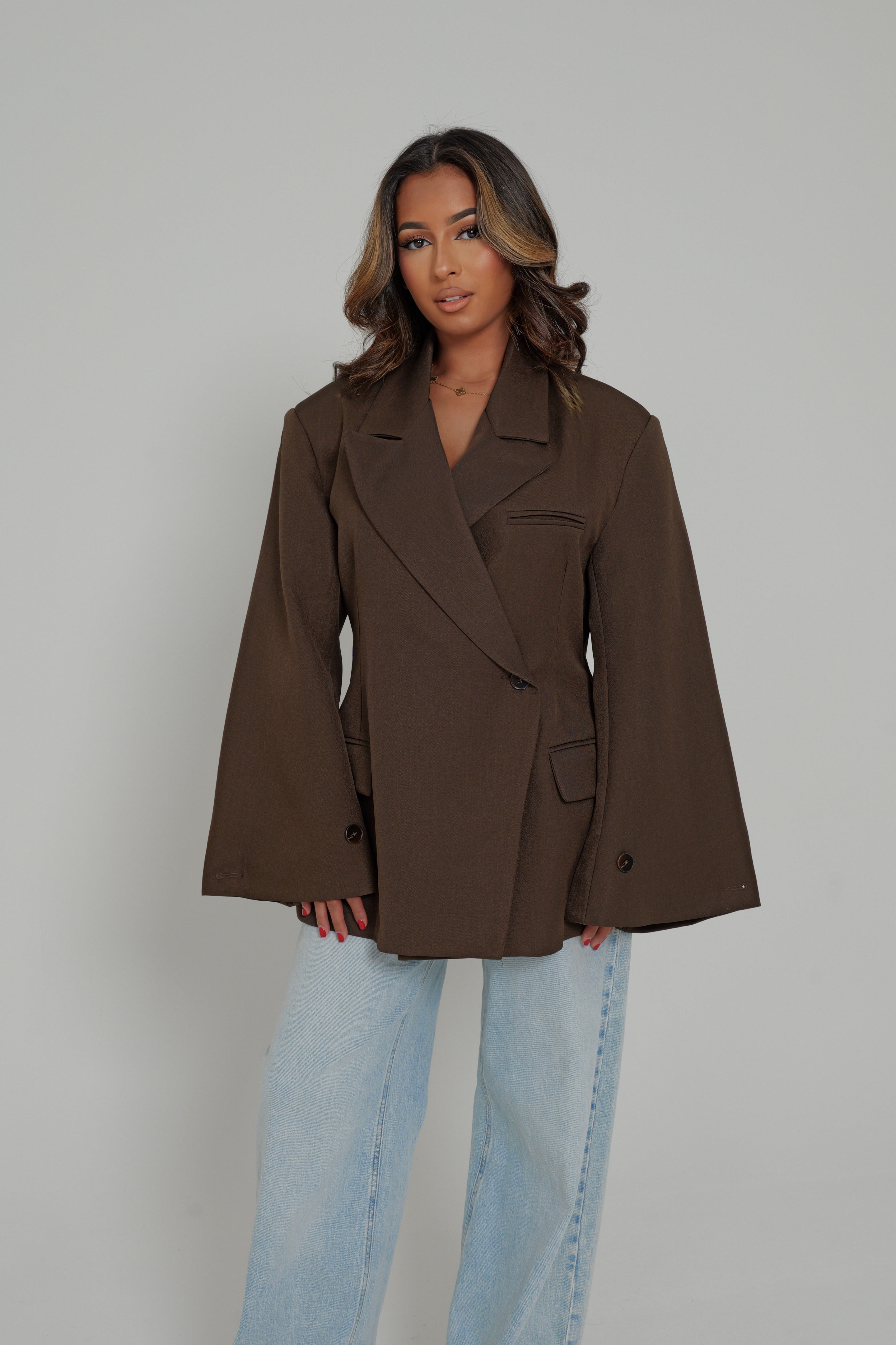 BLAZER MANCHES FLARE - chocolat
