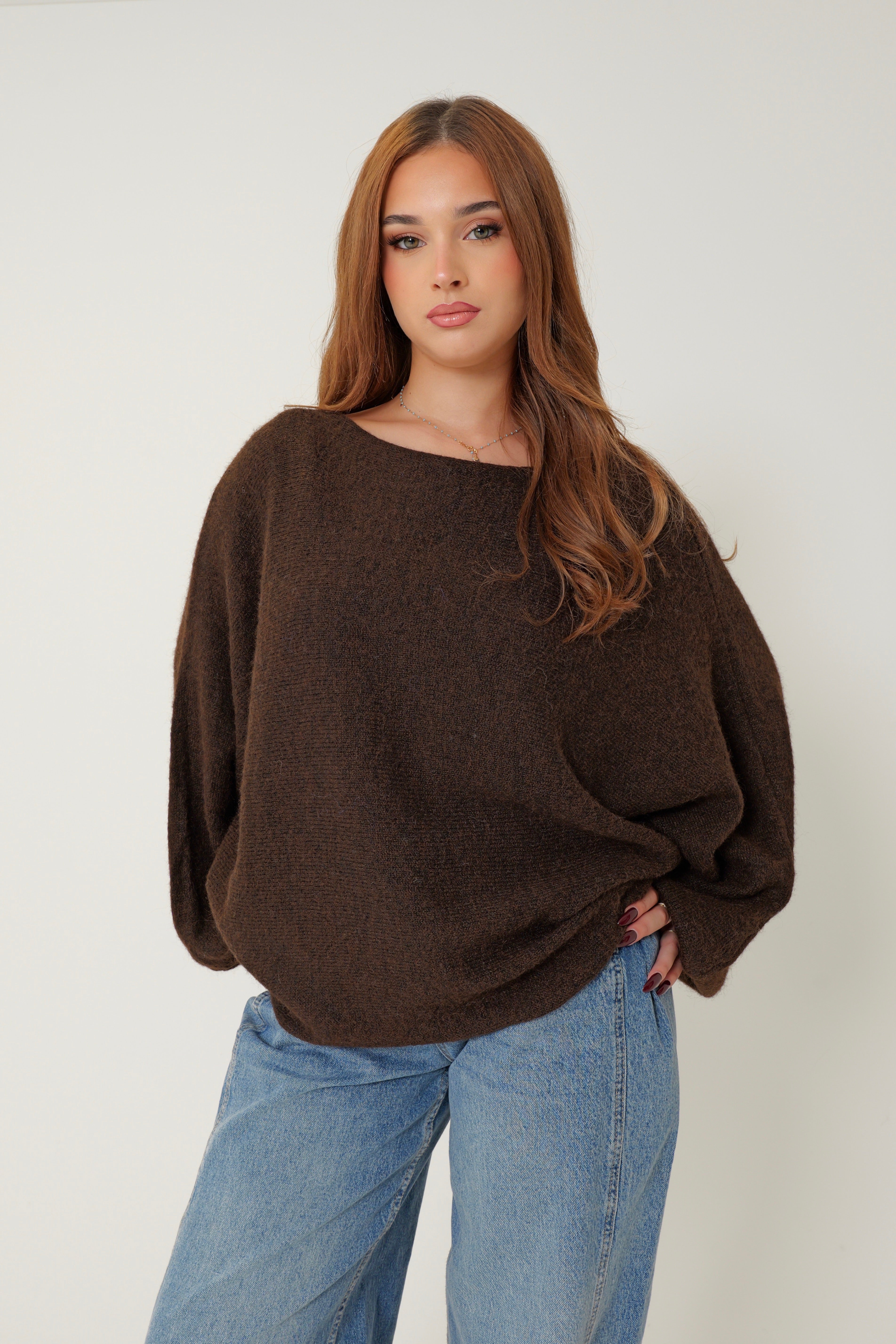 PULL MANCHES BALLON - chocolat