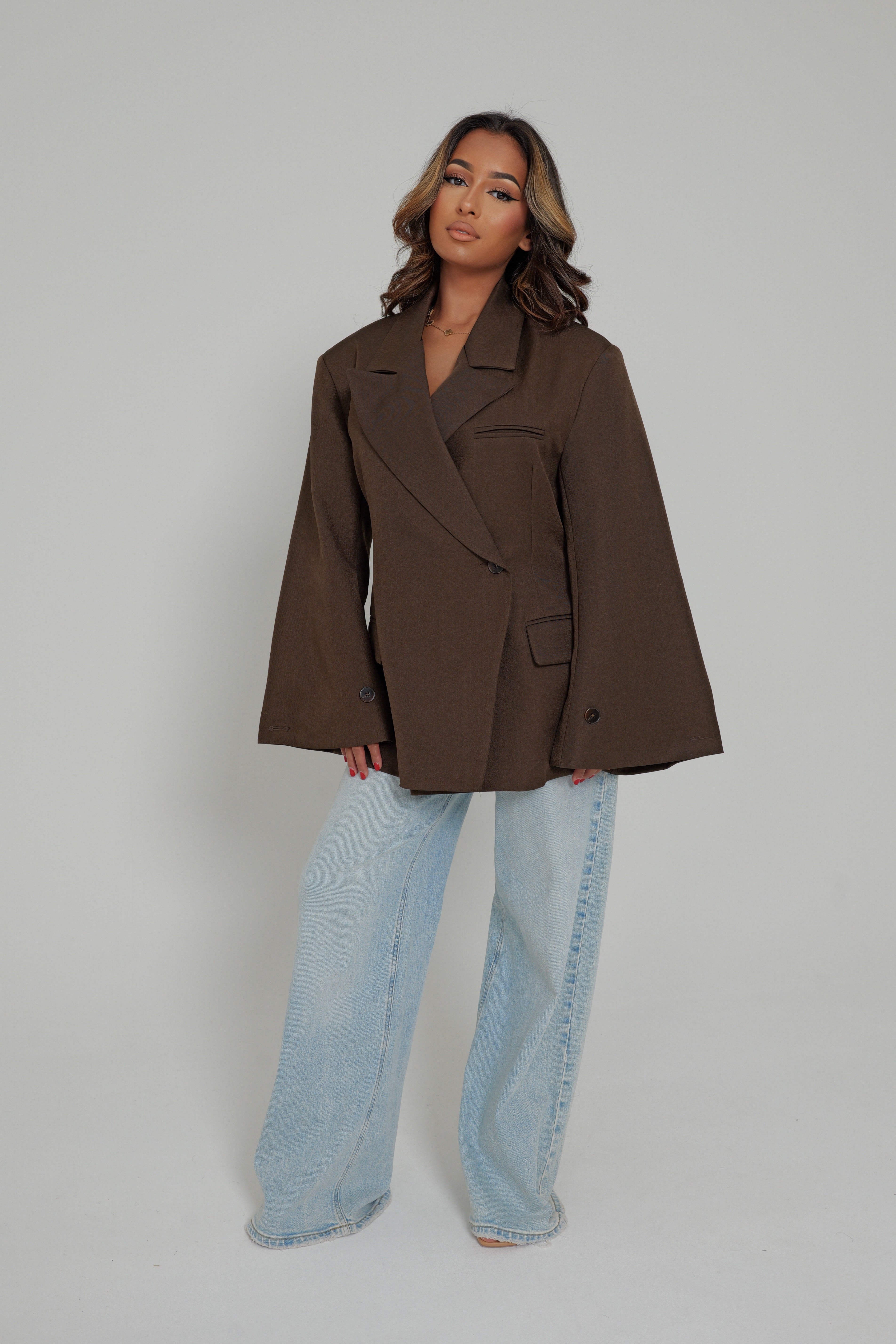 BLAZER MANCHES FLARE - chocolat