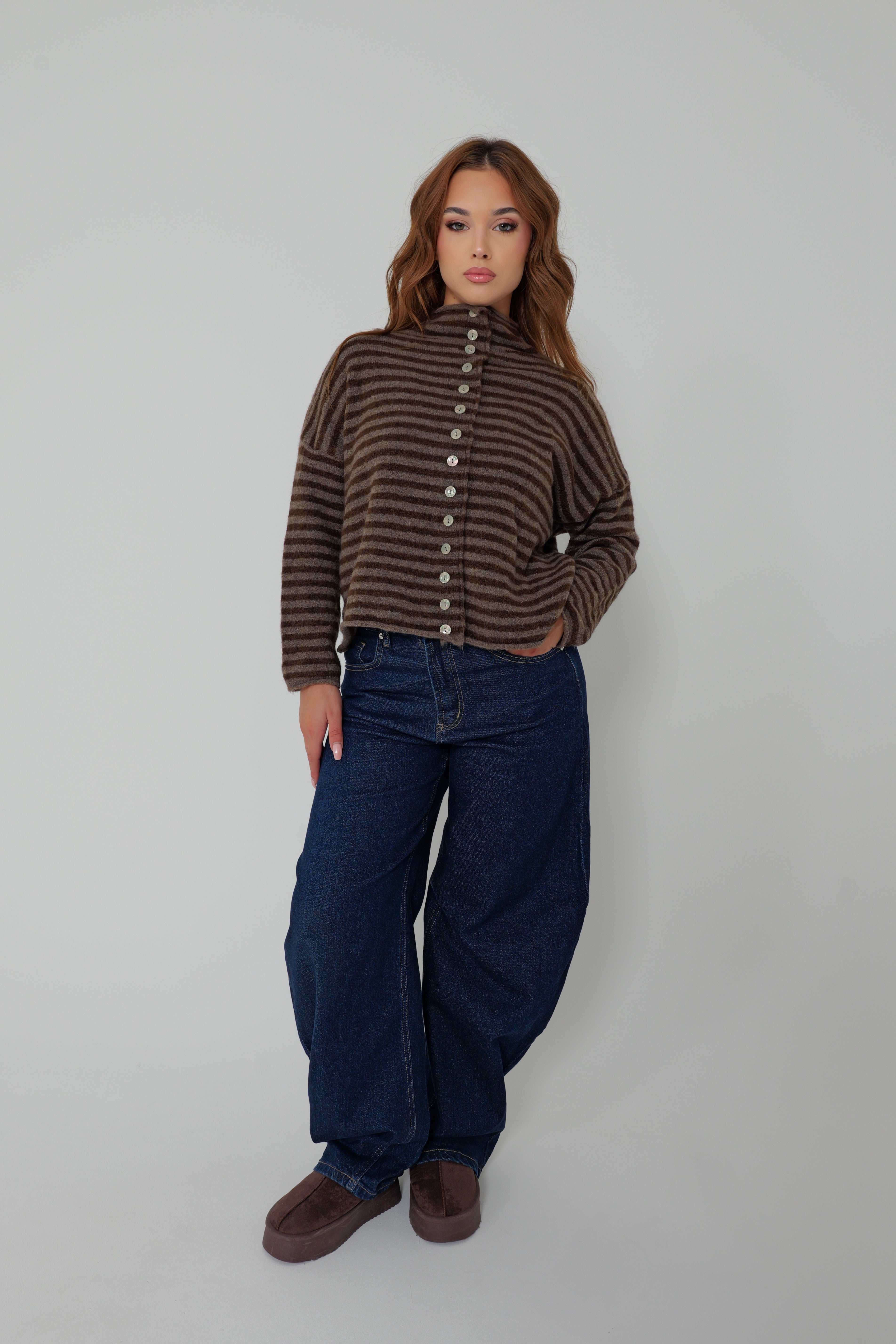 PULL RAYÉ BOUTONS NACRÉS