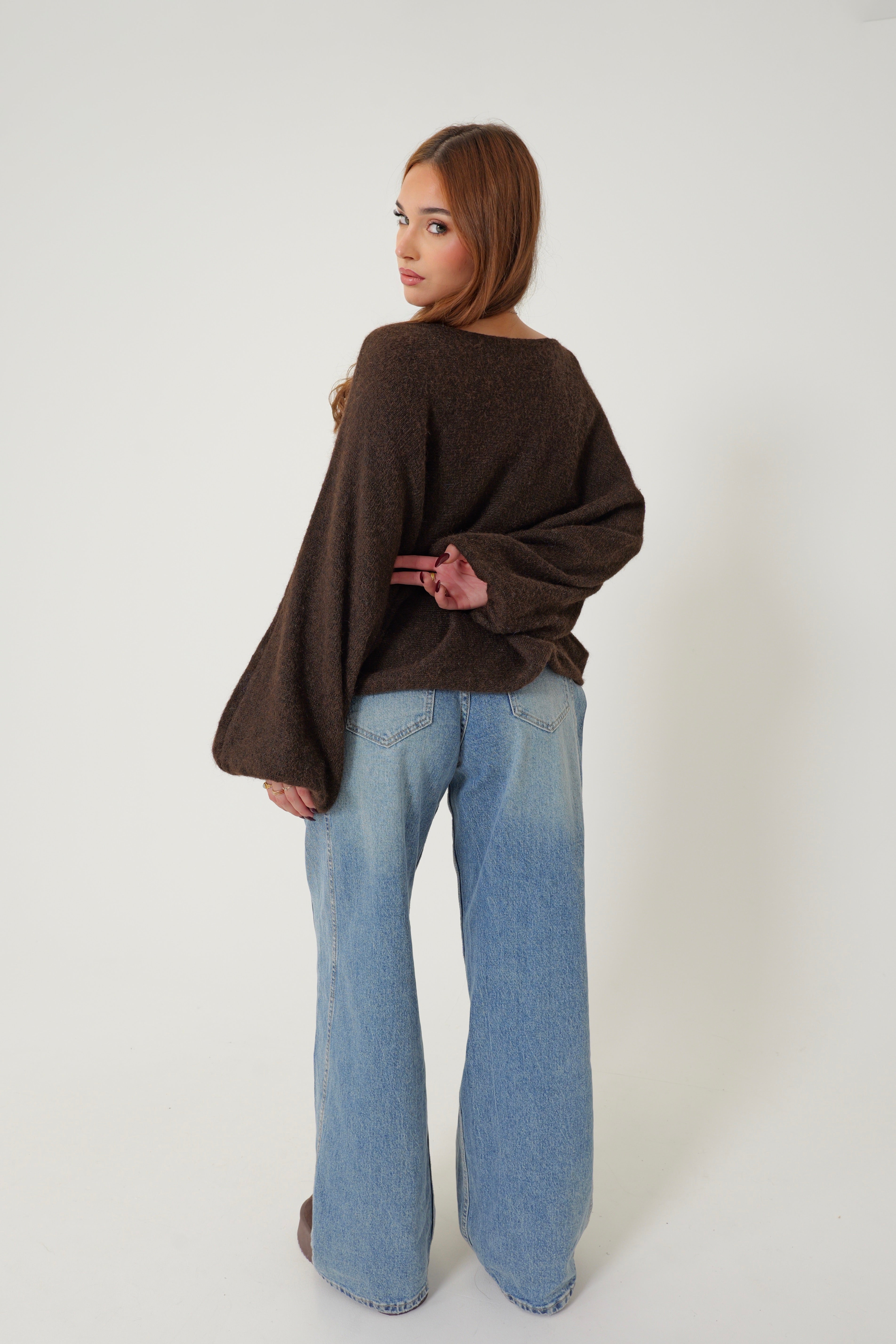 PULL MANCHES BALLON - chocolat