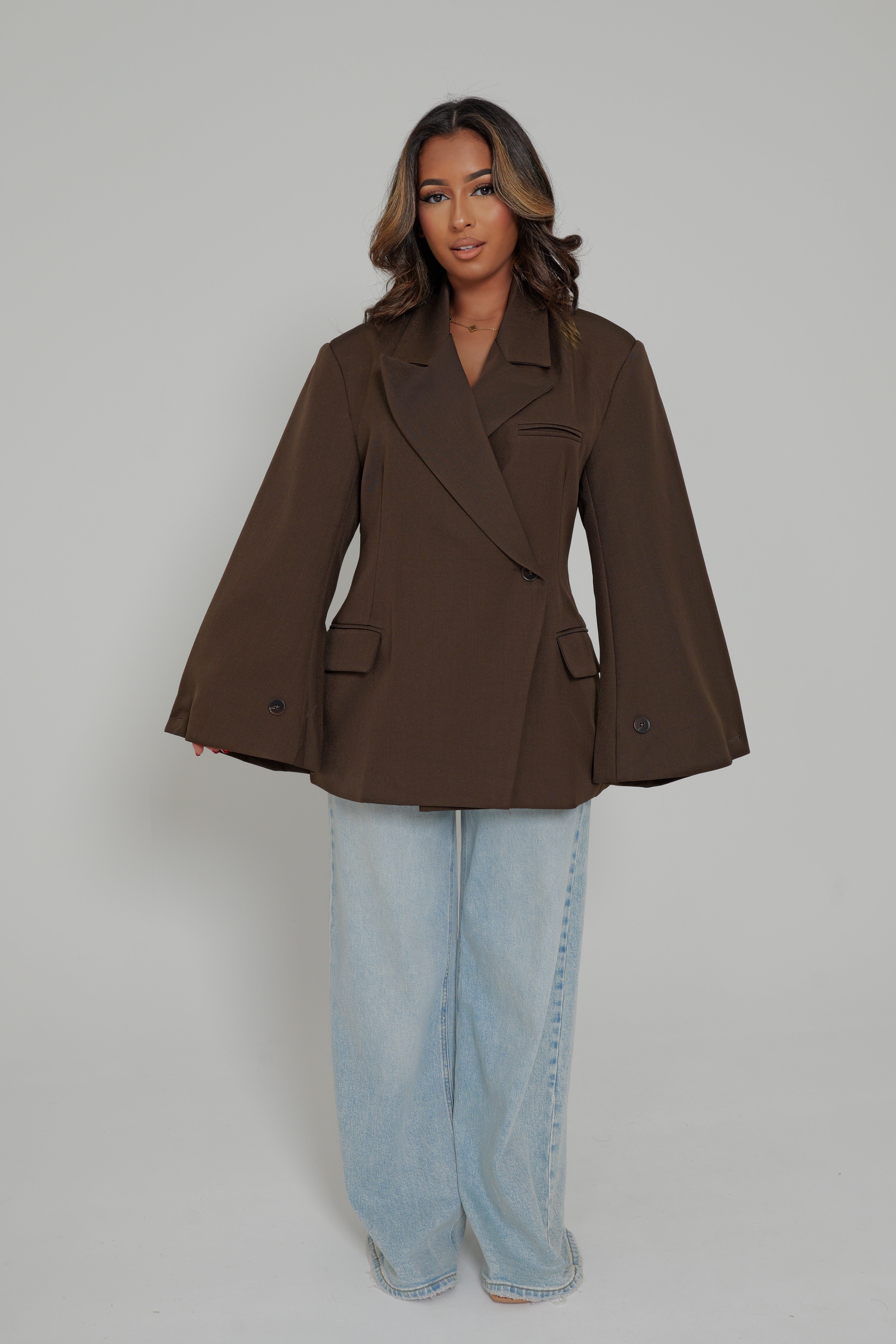 BLAZER MANCHES FLARE - chocolat